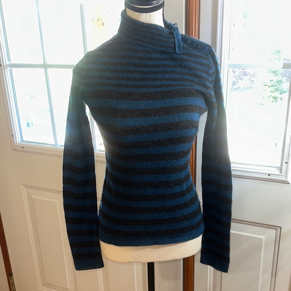 Line Cashmere Striped Blue and Charcoal Sweater